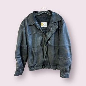 Vintage W.B. place Men’s Black Distressed Leather Bomber Full Zip Jacket Size M